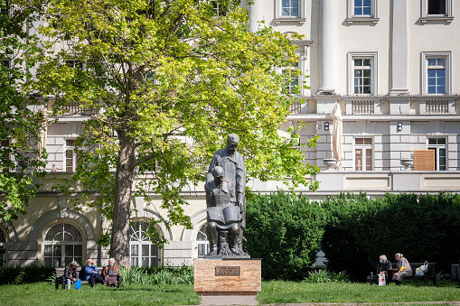 Picture of the statue dedicated to the brother cyril and methodius in the park of vukov spomenik, in Belgrade, Serbia, during an afternoon. Cyril (born Constantine, 826869) and Methodius (815885) were two brothers and Byzantine Christian theologians and missionaries. For their work evangelizing the Slavs, they are known as the Apostles to the Slavs. They are credited with devising the Glagolitic alphabet, the first alphabet used to transcribe Old Church Slavonic.
