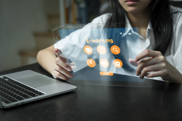 istock children girl touching screen virtual icon e learning internet online network education. 1430511216