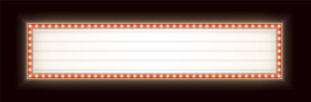 istock Wide retro lightbox with light bulbs. Vintage theater signboard. Horizontal marquee billboard with lamps. 1430511271