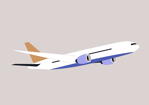 An isolated image of an aircraft with colorful turbines and tail, travel concept
