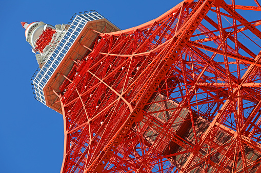 This is the Tokyo Tower located in Shiba Park, Minato-ku, Tokyo.\nIt is a truss structure radio tower with two observation decks, completed in 1958.