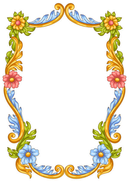 dekoracyjna kwiatowa rama w stylu barokowym. kolorowa lokówka. - silhouette leaf ornate ancient stock illustrations