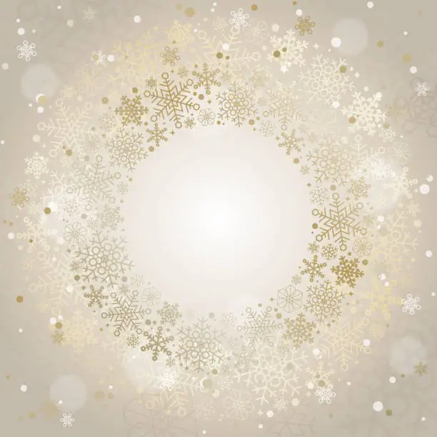 Vector illustration of Glittering Snowflakes Gold Wreath Vector Background