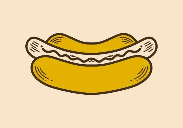 Vector illustration of Vintage style illustration of a yellow hot dog