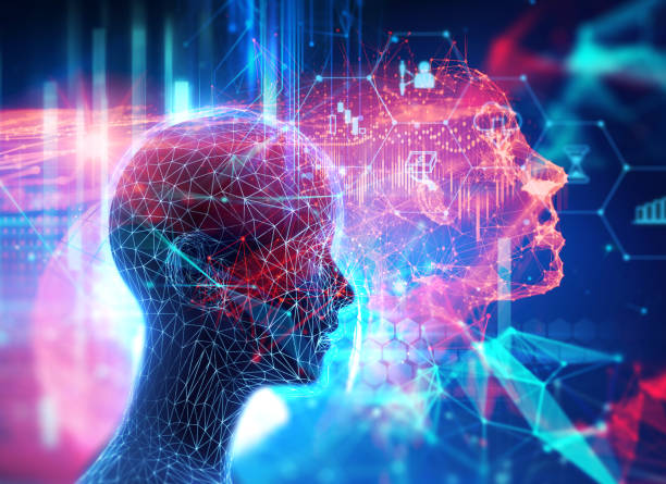 istock 3d illustration of ai human on technology background. 1430538393