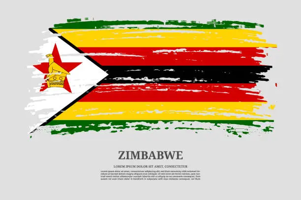 Vector illustration of Zimbabwe flag with brush stroke effect and information text poster, vector