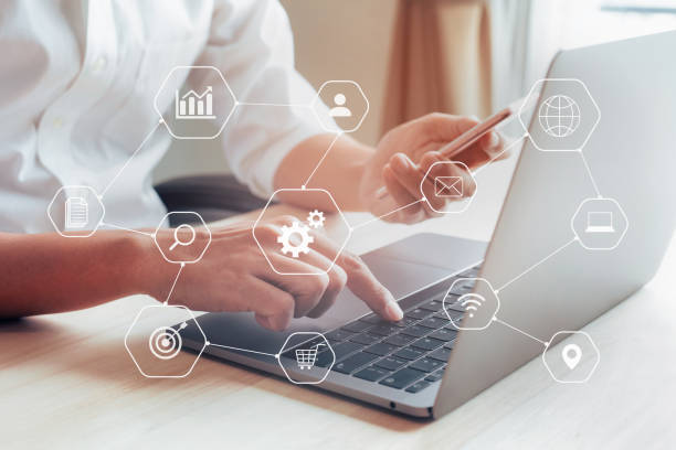 istock modern interface payments online shopping and icon customer network connection. 1430545015