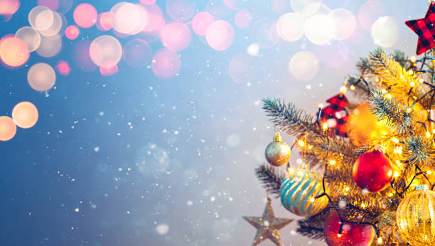 istock Defocused Christmas tree with snow and bokeh lights for holiday background 1430550014