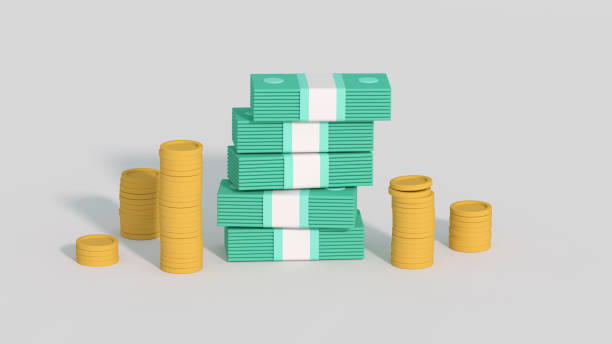 istock Stacks of banknotes and coins minimal cartoon style 3D render illustration 1430550436