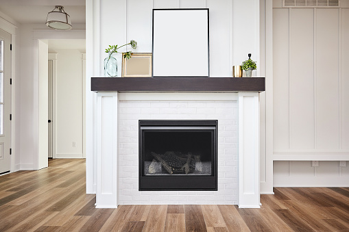 Gas fireplace in modern house from front view