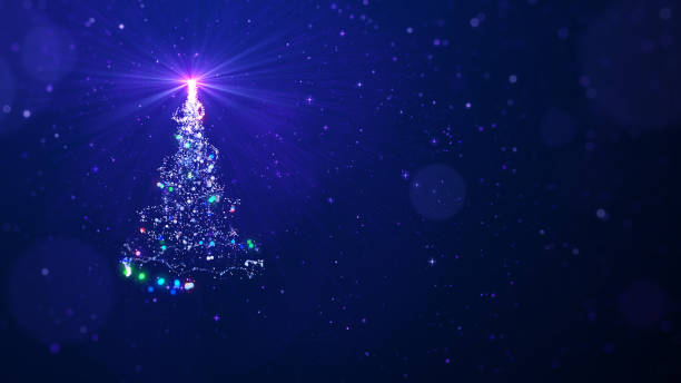 istock Christmas tree and lights with copy space on blue background, copy space for text 1430556954