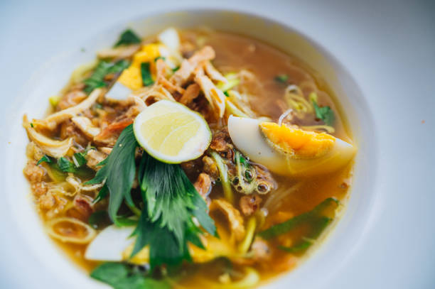 Soto Chicken Soup Indonesian Traditional Food Named Soto Ceker Ayam (Chicken Soup) Boiled Chicken stock pictures, royalty-free photos & images