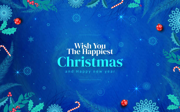 minimal christmas background. festive design of sparkling lights blue garland, realistic balls baubles - merry christmas stock illustrations