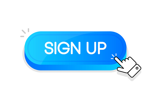 Sign Up 3d button. Mouse touched button. Vector illustration