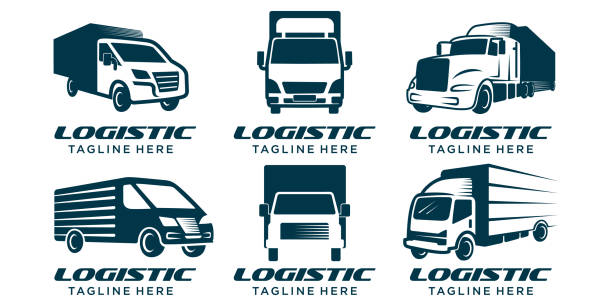 szablon zestawu ikon ciężarówki wektor projektowania logo, ładunek, dostawa, logistyka - semi truck truck cargo container vector stock illustrations
