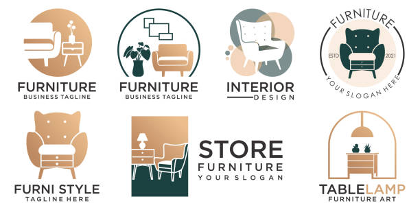 ilustrações de stock, clip art, desenhos animados e ícones de furniture icon set logo creative company logo design template . - hotel room bed silhouette lamp