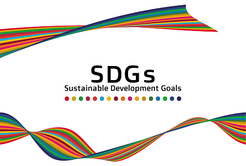 Ribbon art in 17 colors, the concept colors of the Sustainable Development Goals SDGs. Design. Vector.