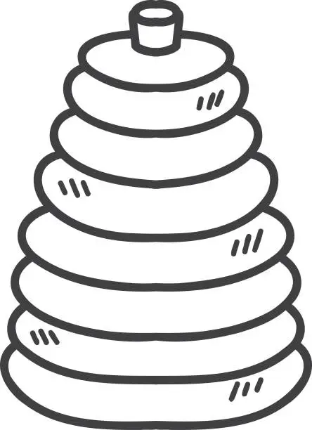 Vector illustration of Hand Drawn Wooden Stacking Rings toy illustration