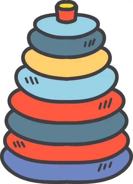 Vector illustration of Hand Drawn Wooden Stacking Rings toy illustration