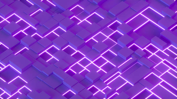istock 3D abstract cube blocks geometric shapes with neon lighting glowing lines 1430573981