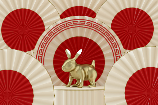 Chinese new year, 2023 year of the rabbit, beige background, 3d render.