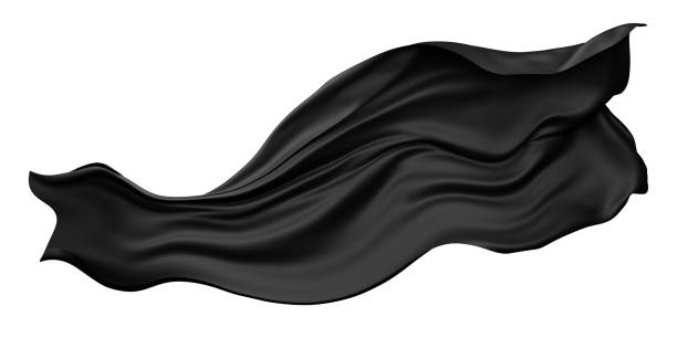istock Black cloth flying in the wind isolated on white background 3D render 1430577476