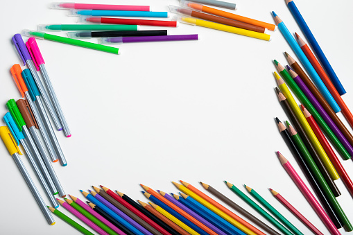 Pencils multicolored sharpened, set, isolated on white background