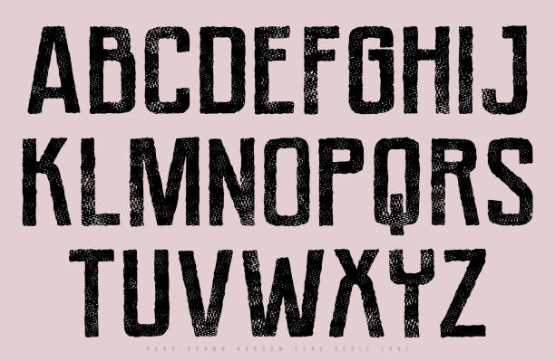 Sans serif font in the style of handmade graphic Sans serif font in the style of handmade graphic. Letters with vintage texture for logo and emblem design. Vector illustration vintage sports stock illustrations