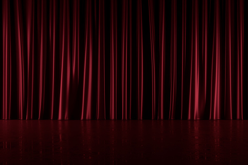 Neon lighting curtain exhibition background, 3d render.