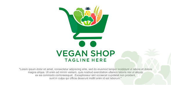 Vegetable shop combination vegan and trolley symbol template