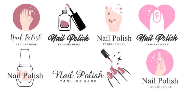Nail art studio or nail polish icon set symbol design template