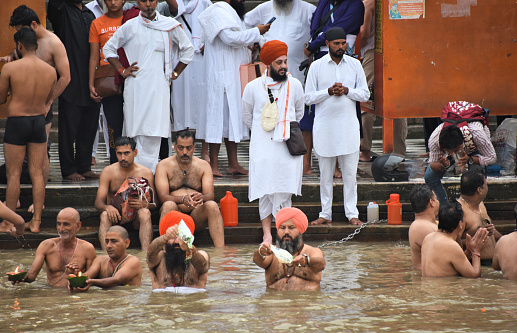 Haridwar, Haridwar Ganga Aarti– September 17, 2022: People take part in ceremony.