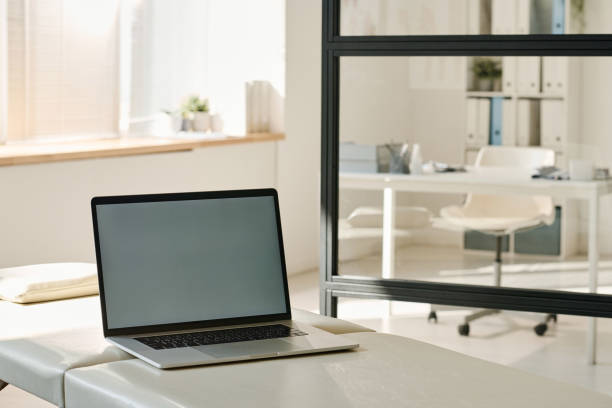 istock Laptop for online work at medical office 1430586781