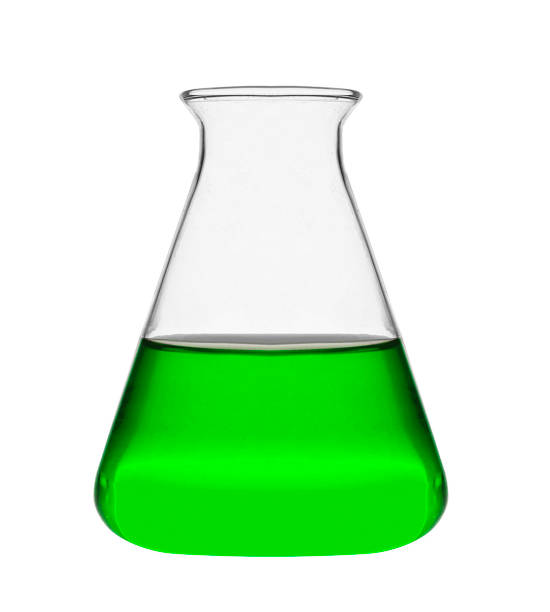 istock Chemical laboratory flask with green liquid isolated 1430593248