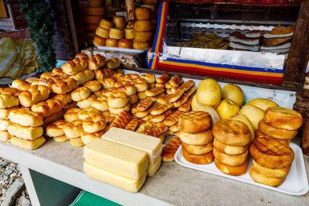 homemade cheese in the carpathian of romania at rancu - dairy farm dairy product emmental cheese cheese imagens e fotografias de stock