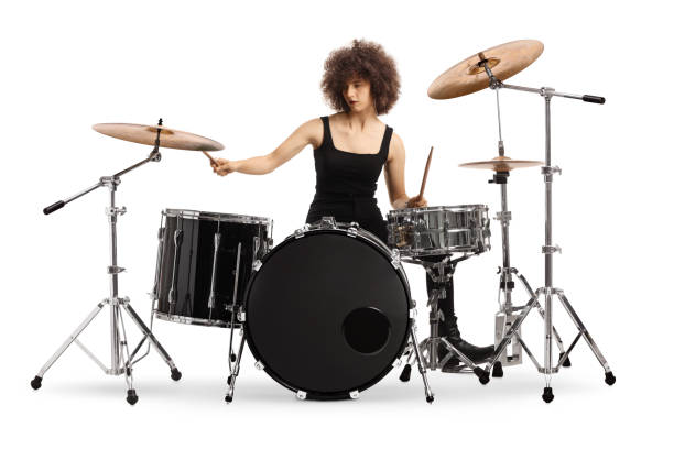 istock Female rock musician playing drums 1430597206