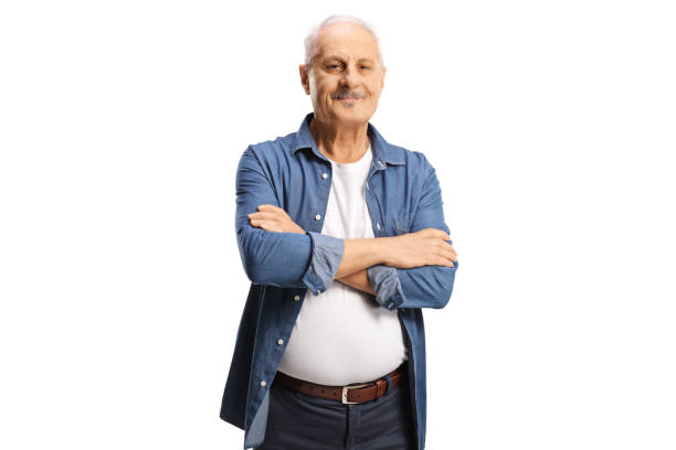 istock Mature man wearing a denim shirt 1430597754