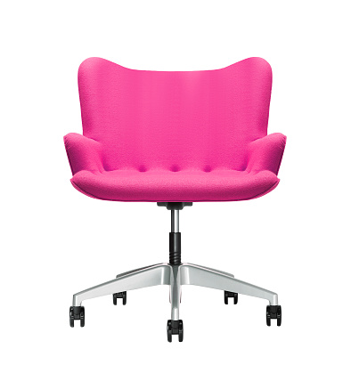 The office chair from pink leather isolated on white background