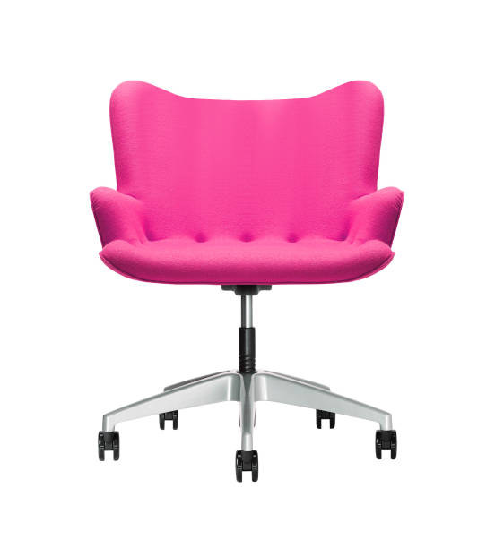 krzesło biurowe z różowej skóry izolowane na białym tle - office chair zdjęcia i obrazy z banku zdjęć