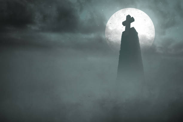 istock Full moon with dark cloudscapes and cross 1430599219