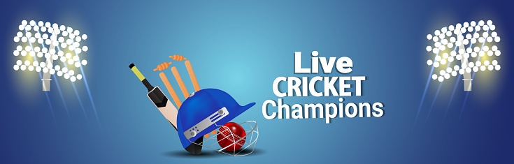 Cricket championship match banner with cricketer helmet