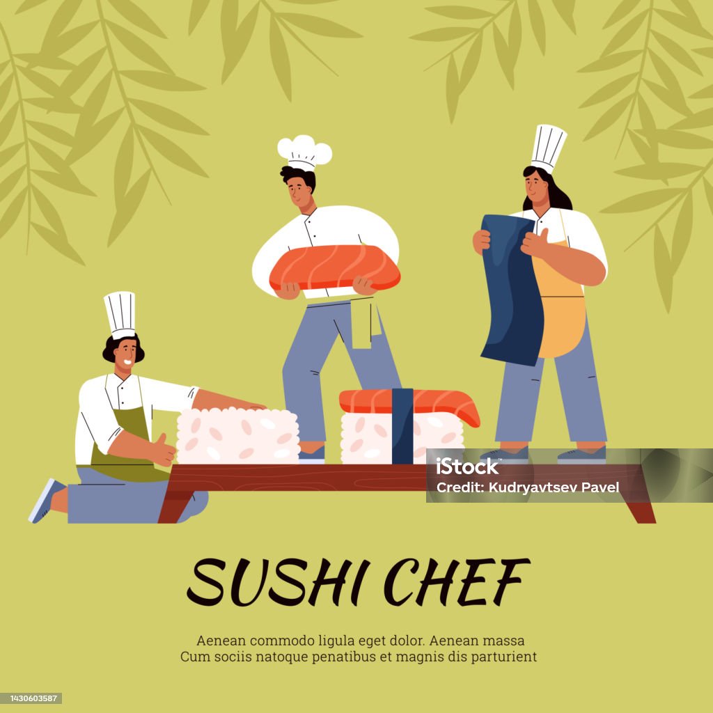 chef serving sushi - illustration for culinary... Squared Banner About Sushi Chef Flat Style Vector Illustration Stock ...