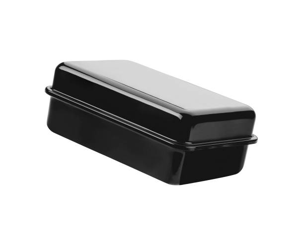 istock Black metal box isolated on white background 1430603804