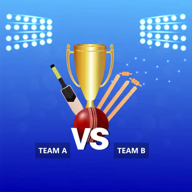 Vector illustration of Cricket championship match with cricket equipment