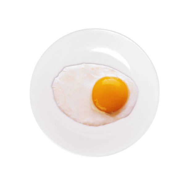 istock Top view of white dish with fried egg isolated 1430610213