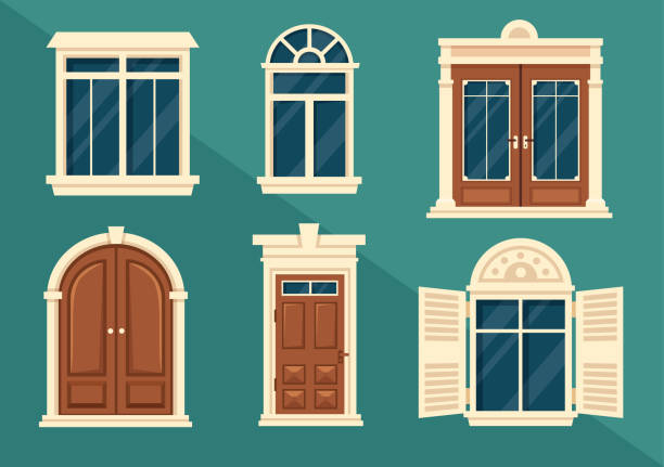 istock House Architecture with Set of Doors and Windows Various Shapes, Colors and Sizes in Template Hand Drawn Cartoon Flat Background Illustration 1430612664