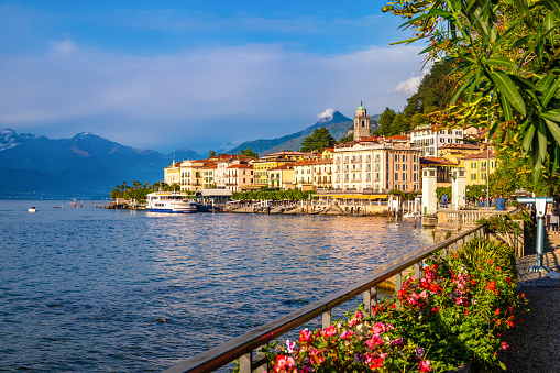 The town of Bellagio, on Lake Como, photographed on a summer day.