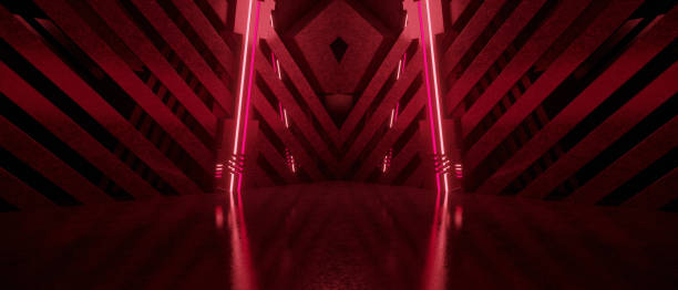 istock Futuristic Minimal Scifi Alien Reflective Concrete Corridor Tunnel Empty Room Elegant Dark Red Tech Background Wallpaper 3D Illustration 1430615834