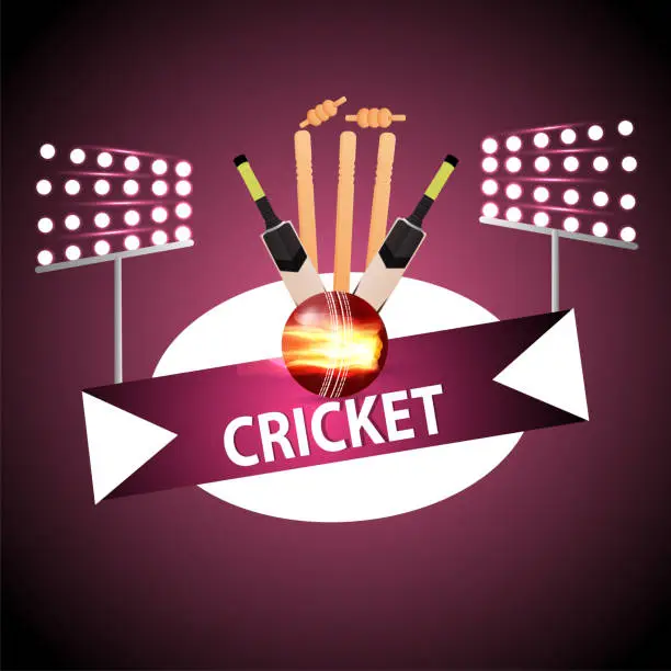 Vector illustration of Cricket championship background with helmet and golden trophy