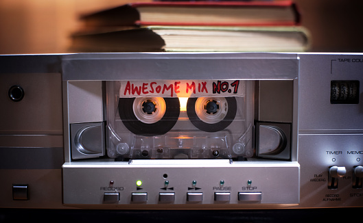 1980's style cassette recorder, awesome mixtape running
